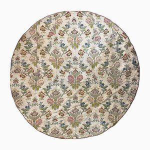 Italian Circular Table Cover inFabric Embroidered with Blue and Pink Flowers, 1750s