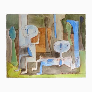 Hannes Postma, Coppia, 1957, Acquarello e gesso marrone
