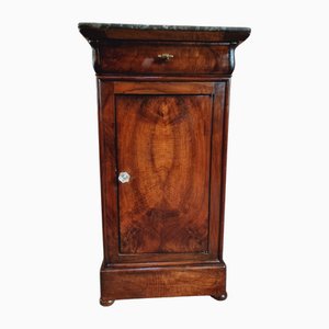 19th Century Louis Philippe Nightstand in Walnut Veneer with Marble Top
