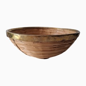 Italienischer Obstkorb aus Rattan & Messing, 1970er