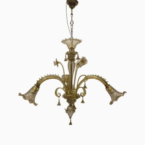 Vintage Amber Murano Glass Chandelier attributed to the A.V.E.M., 1930s