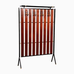 Italian Vintage Elegance – Brass and Teak Wall Clothes Hanger, 1960s