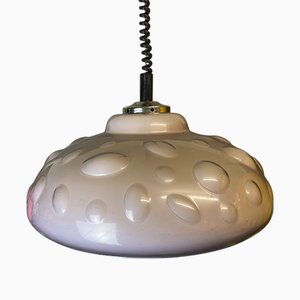 Mushroom Colored Acrylic Retractable Pull Down Dining Room Pendant Lamp, 1970s