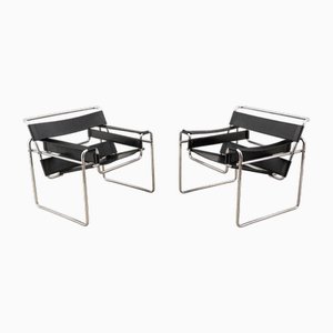 Sedie Wassily di pelle caviale di Marcel Breuer per Gavina, anni '60, set di 2