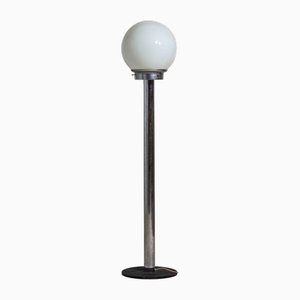 Chrome Floor Lamp with Large Opaline Globe, Italy, 1970s