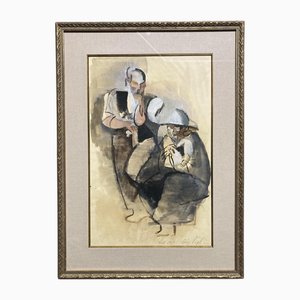 Manolo Ruiz-Pipó, Couple Biotin, Watercolor and Gouache, 1959, Framed