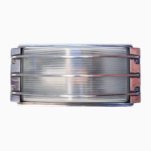 Wall Lamp in Polished Aluminum and Frosted Ribbed Glass, 1970s