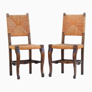 Französische Provincial Stühle aus Eiche & Rush Back, 1920er, 2er Set