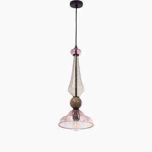 Italian Pink, Gray, and Amethyst Murano Glass Pendant Lamp, 1990s