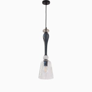 Italian Blue, White and Clear Murano Glass Pendant Lamp, 1990s
