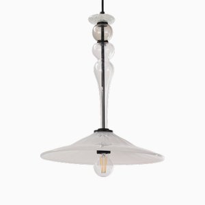 Lampada a sospensione in vetro di Murano bianco, trasparente e grigio, Italia, anni '90