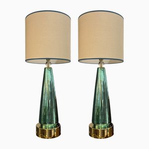 Blaue Metallic Murano Lampen, 2er Set