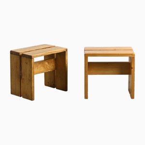 Vintage Hocker aus Kiefernholz, 1970er, 2er Set