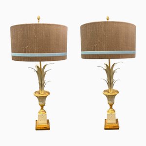 Lampade Medici in vetro bianco e dorato di Maison Charles, set di 2