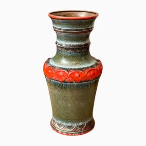 Large West German Green Vase with Gothic Decor from Scheurich Keramik, 1970s