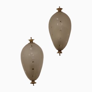 Murano Glass and Brass Wall Lamps attributed to Paolo Venini for Venini, Italy, 1940s, Set of 2