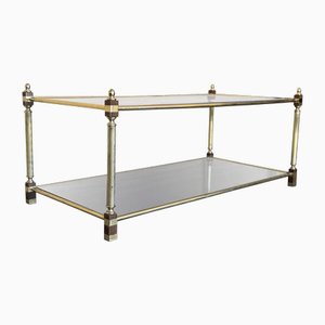 Table d'Appoint Mid-Century Moderne à 2 Niveaux en Laiton et Verre, 1960s