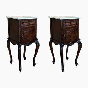 Antique French Mahogany Nightstands with Marble Tops, 1900s, Set of 2