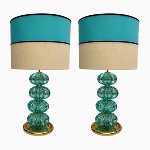 Gallonized Turquoise Murano Spheres Lamps, Set of 2