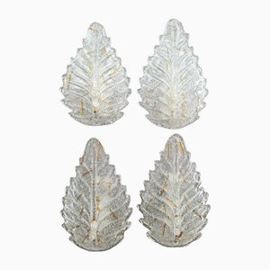 Apliques de pared italianos vintage con hojas de cristal de Murano, años 70. Juego de 4