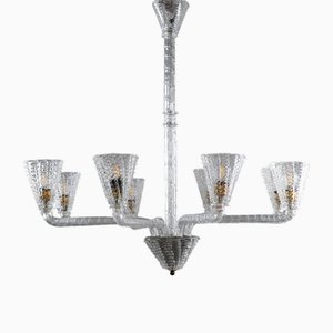 Lámpara de araña Art Déco grande de cristal de Murano atribuida a Ercole Barovier para Barovier & Toso, años 40