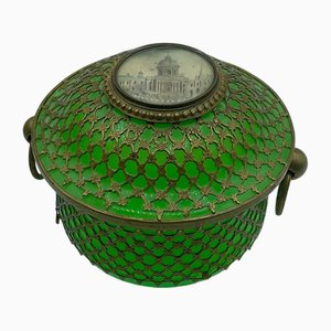 Ouraline Green Opaline Glass Box with Miniature, 1890s