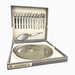 Forchette, piatto e cucchiaio da dessert minimalisti di Carl Auböck per Morinox, anni '50, set di 14