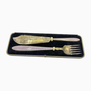 Russisches Fabergé Fischservice aus emailliertem Silber, 1890er