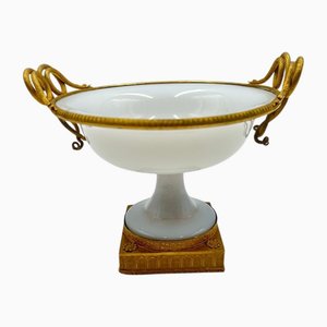 19th Century Opaline Cup in Gilded Bronze Frame, Opaque Blown Glass called Milk-Paline