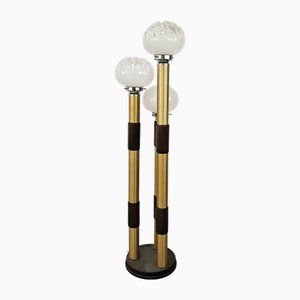 Mid-Century Murano Glass 3-Light Floor Lamp in Wood and Metal, 1970s