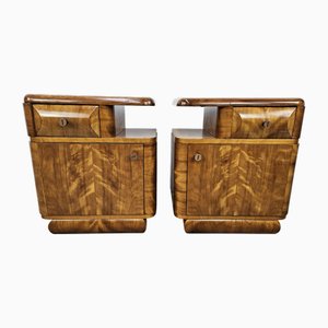 Art Deco Nachttische aus Nussholz mit Schubladen und Regalen, 1940er, 2er Set