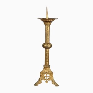 Bougeoir d'Église Néo-Gothique en Bronze Doré Polychrome, Fin du 19ème Siècle