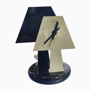Lampe de Bureau Horloge Radical en Métal Laqué Noir et Blanc, 1980s
