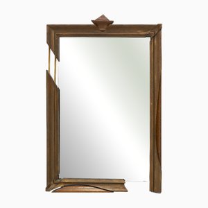 French Wall Mirror in Hand-Carved Brown Wood and Metal, 20th Century