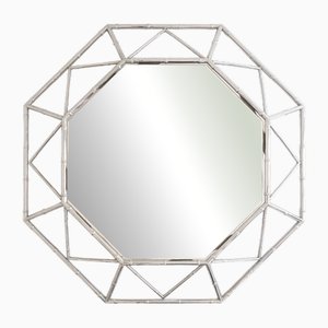 Octogonal Bamboo-Shaped Wall Mirror with Silver Metal Frame, 1980s