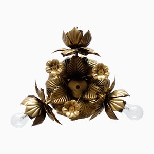 Plafonnier à 3 Ampoules en Métal Plaqué Or de Schröder, 1970s