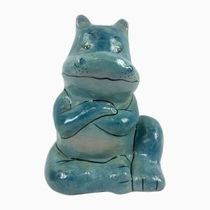 Vintage Hand-Painted Paper Mâché Seated Hippo, 1960s