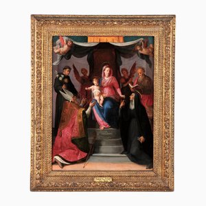 Thronende Madonna mit Kind zwischen Engeln und Heiligen, Gemälde, gerahmt