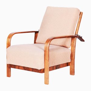 Art Deco Reclining Armchair in Walnut & High Gloss, Czech. 1920s