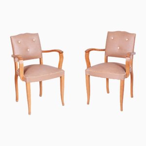 Set of Art Deco Armchairs in Beech attributed to Jules Leleu, France, 1930s