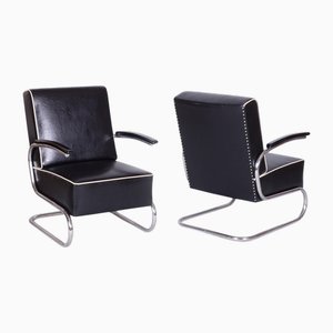 Set of Bauhaus Armchairs in Leather & Chrome from Mücke-Melder, Czech, 1930s