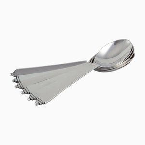 Pyramid Dinner Spoons in 830 Silver and Sterling Silver from Georg Jensen, 1930s, Set of 6