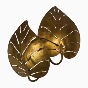 Monstrera Double Leaf Wandlampe aus Messing, Maison Jansen zugeschrieben, Frankreich, 1960er