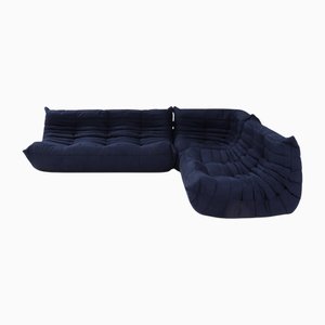 Dark Blue Togo Modular Sofas attributed to Michel Ducaroy for Ligne Roset, 1970s, Set of 3