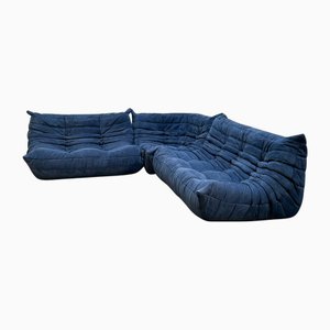 Blue Modular Togo Sofas attributed to Michel Ducaroy, 1970s, Set of 3
