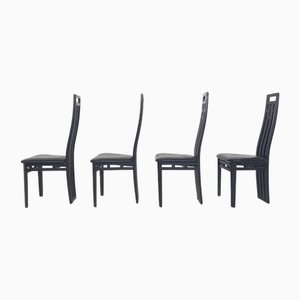 Chaises de Salle à Manger en Cuir Noir par Antonio Sibau, Italie, 1980s, Set de 4