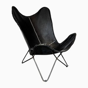 Butterfly Chair aus schwarzem Leder