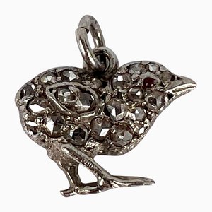 Colgante de pollito antiguo en oro rosa de 18 k y plata con rubíes, década de 1890
