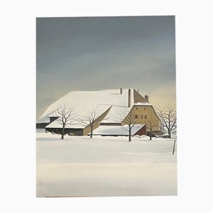 Claude Sauthier, Savoie in Winter, Oil on Wood, 1970s