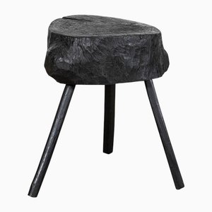 19th Century French Ebonised Vernacular Elm Chopping Block Table